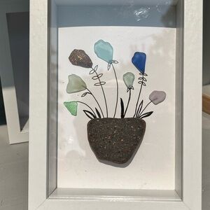 Framed Sea Glass Art with Floral Design